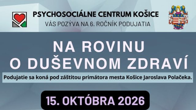 Košice budú 15. októbra 2026 hostiť 6. ročník podujatia Na rovinu o duševnom zdraví v Kulturparku.