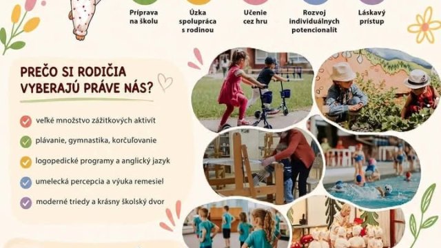 Zápis do Materskej školy Melánie Nemcovej v Košiciach pokračuje a škôlka naďalej prijíma nové deti.